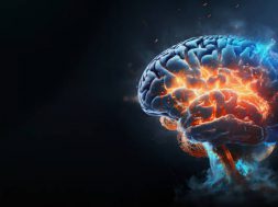 Brain on fire, exploding brain, degenerative cognitive disease concept like Parkinson's, Alzheimer's, dementia, MS (multiple sclerosis), brain power treatment 3d rendering