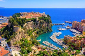 Old town and Prince Palace on the rock in Mediterranean Sea, Monaco, southern France