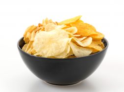 potato chips on white background